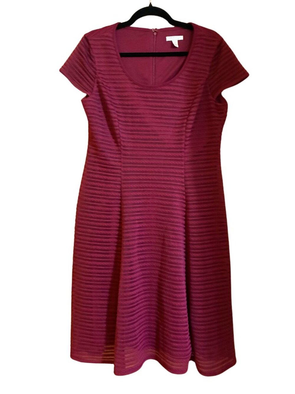 London Style Collection Size 10 Burgundy Fit Flare Dress Dark Academia Preppy